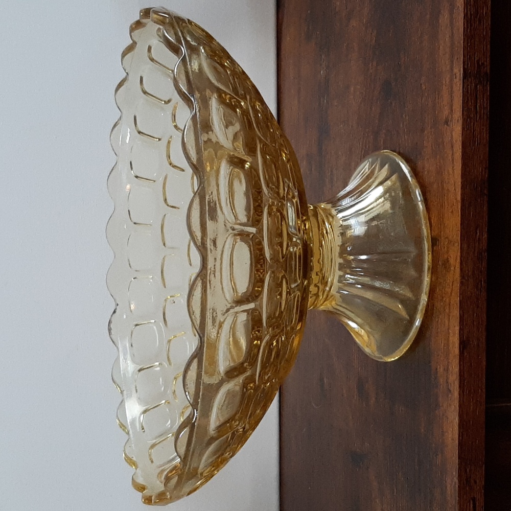 Vintage Yellow Federal Glass Yorktown Colonial Pressed Glass Cubed Compo…